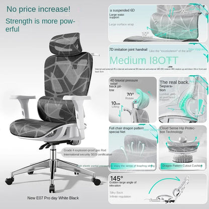 E07 Pro Ergonomic Office Chair Gaming Chair with Footrest, Adjustable Lumbar Support, Reclining Backrest, Comfortable Executive Desk Chair