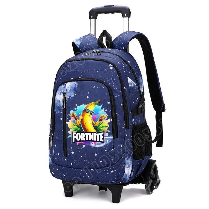 Fortnite 2 in 1 Trolley Backpack Starry Sky Print Large Capacity Waterproof Laptop Bag Stair Climbing Design Student Schoolbag
