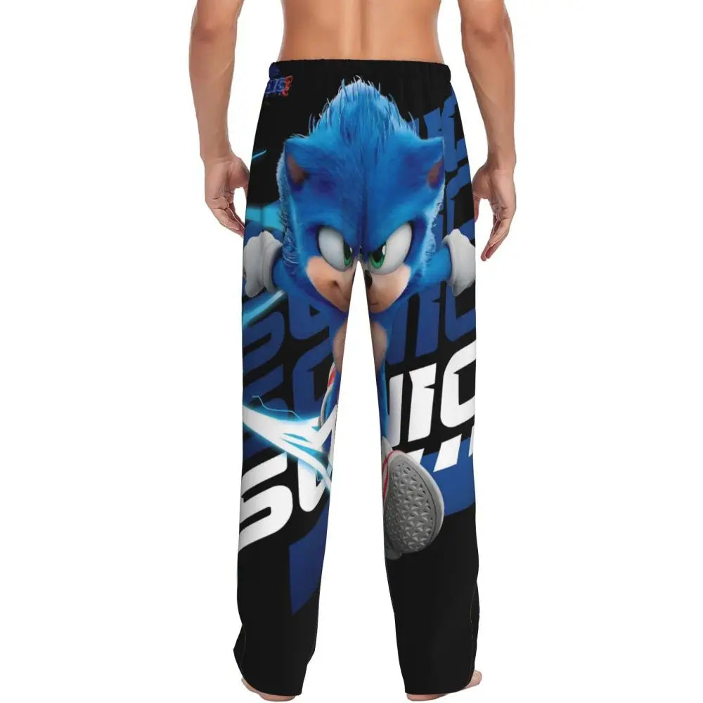 Pantalones de pijama personalizados para hombre con estampado «Soniced», con motivo de erizo, ropa de dormir, pantalones de estar por casa con bolsillos