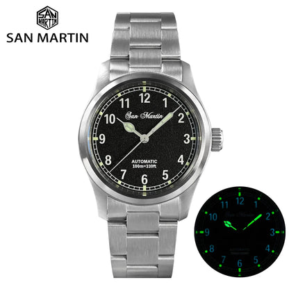 San Martin Simple Men's Watch 37mm Pilot Miyota 8215 Classic Military Explore Automatic Mechanical Watches Waterproof 100m