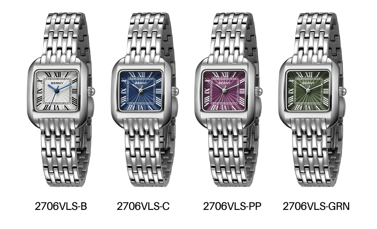 BERNY Luxury Brand Women's Watch New In High Quality S/S Square Ladies Quartz Watches Fashion Elegant Business Wristwatch