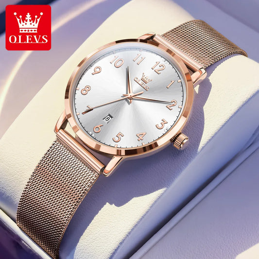 OLEVS New Woman Watch Luxury Brand Quartz Watch Elegant Rose Gold Digital Waterproof Watches Simple Bracelet Women's Watch 5653