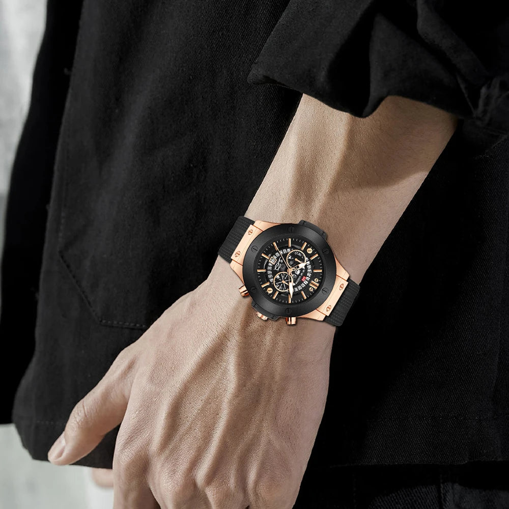 Herenhorloge Luxe Sport Siliconenband Japans uurwerk Kalender Kwarts Waterdicht horloge Relogio Masculino
