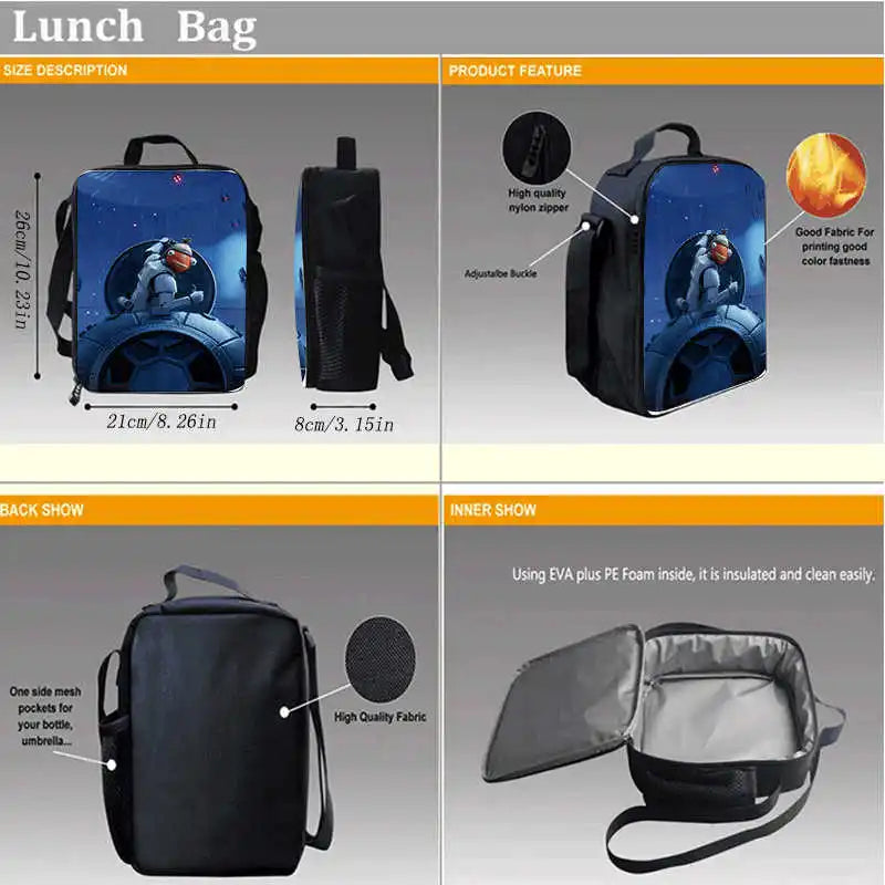 Lunch Bags for Children,Cartoon Fort-nite School Picnic Bags for Girls Boys,Kids Insulated Cooler Lunch Bags Portable Lightweigh