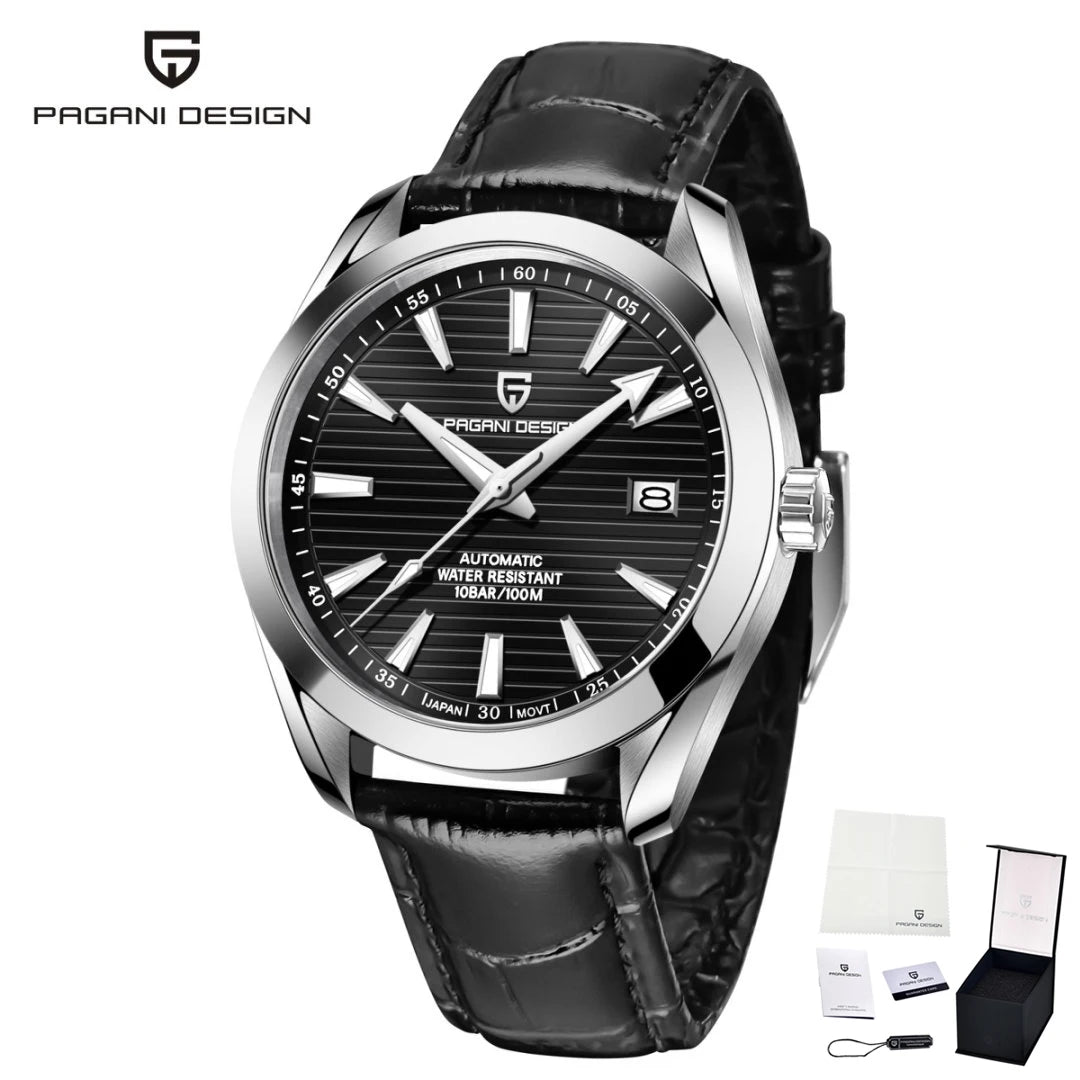 Montre de luxe pour homme PAGANI DESIGN – Modèle automatique mécanique (calibre 8215), en acier inoxydable, étanche, avec affichage de la date et aiguilles luminescentes