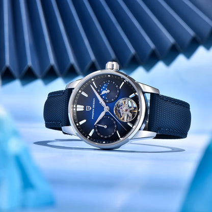PAGANI DESIGN – Ceas mecanic de lux pentru bărbați, 41 mm, sticlă de safir, curea din piele, rezistent la apă, stil pilot, cu turbilion și fază lunară