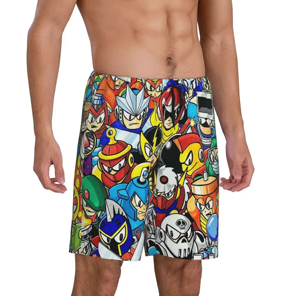 Pantalones cortos de pijama personalizados de Mega Man, para hombre, ropa de dormir, pantalones cortos de estar por casa, pantalones para dormir