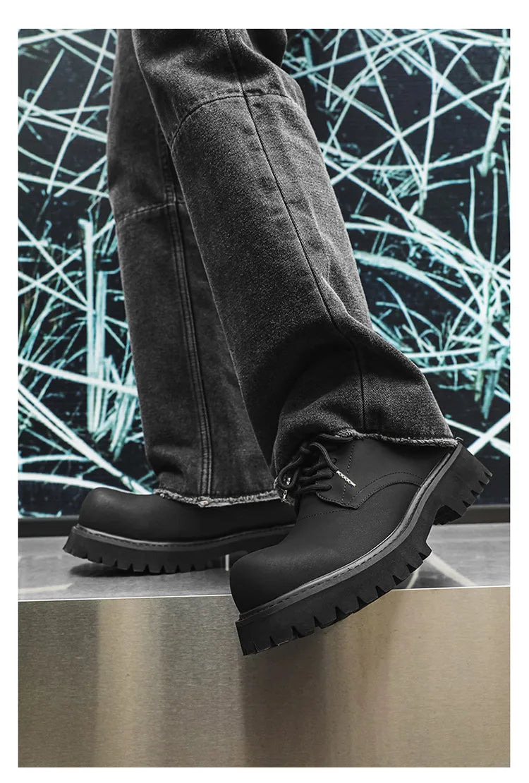 Thick Sole Casual Genuine Leather Dress Shoes Men Platform Height Increase Japan Harajuku Korean Streetwear Fashion Shoes White
