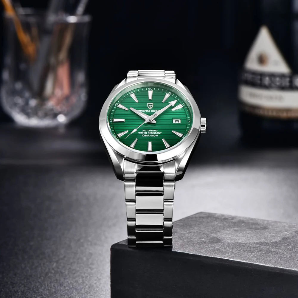 Montre de luxe pour homme PAGANI DESIGN – Modèle automatique mécanique (calibre 8215), en acier inoxydable, étanche, avec affichage de la date et aiguilles luminescentes