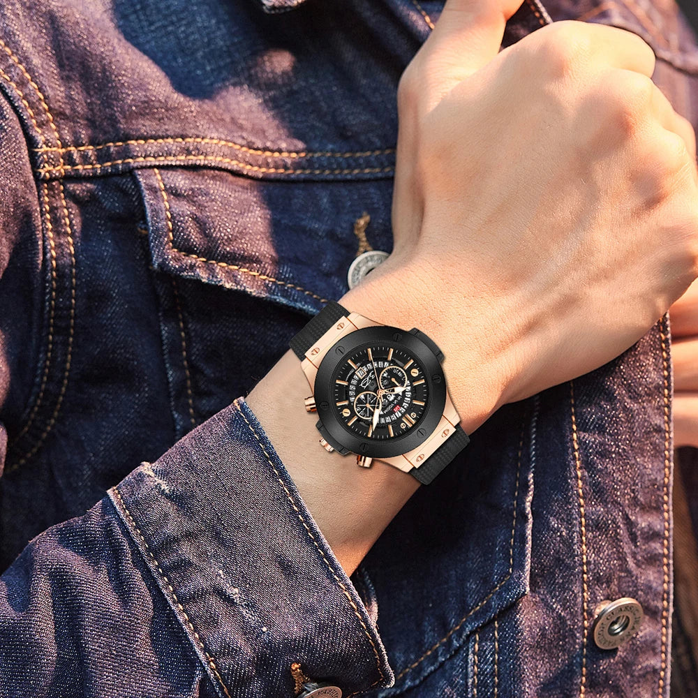 Herenhorloge Luxe Sport Siliconenband Japans uurwerk Kalender Kwarts Waterdicht horloge Relogio Masculino