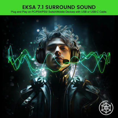 OneOdio EKSA StarEngine Pro Wired Gaming Headset 7.1 Surround Sound Headphones with ENC Mic, USB Type-C 3.5mm PC Gaming Headset for PS5 PS4 Xbox
