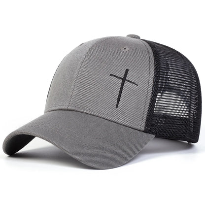 Unisex Cross Embroidery Baseball Net Caps Adjustable Casual Hats Spring and Summer Outdoor Sunscreen Hat