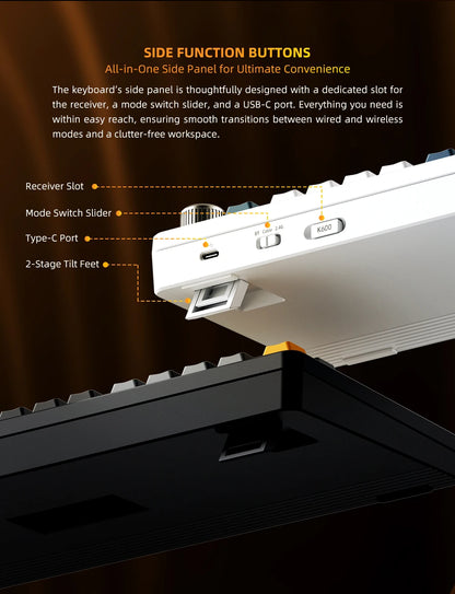 Machenike K600-B82W Mechanical Keyboard Tri-Modes Gasket Mounted 75% ANSI Layout RGB Backlit Wireless Gaming Keyboard