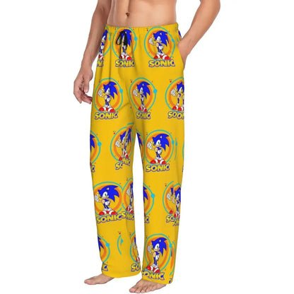 Pantalones de pijama personalizados para hombre con estampado «Soniced», con motivo de erizo, ropa de dormir, pantalones de estar por casa con bolsillos