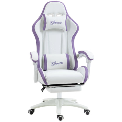 Vinsetto Gaming Chair PU Leather Gamer Chair Adjustable Height Reclining 135° Headrest and Footrest 65X65X121-129 cm White