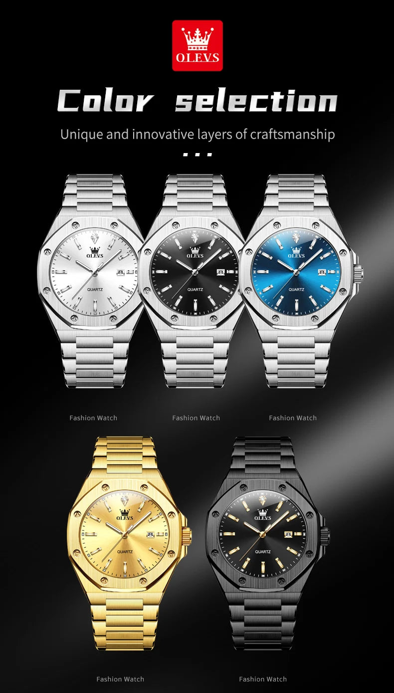 OLEVS Men's Watches Luxury Classic Fashion Fine Steel Original Brand Quartz Wristwatch for Man Waterproof Luminous Date reloj