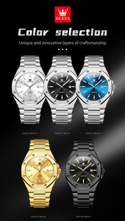 OLEVS Men's Watches Luxury Classic Fashion Fine Steel Original Brand Quartz Wristwatch for Man Waterproof Luminous Date reloj