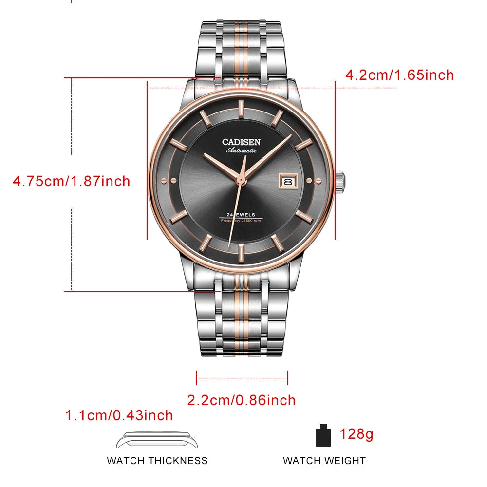 CADISEN Mechanical Wristwatches MIYOTA 9015 Movement Automatic Ultra-thin Watch Sapphire Waterproof Rose Gold Business Watches