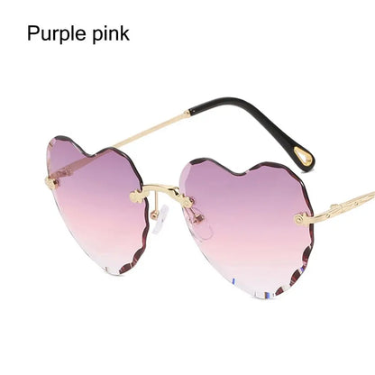 Ochelari de soare în formă de inimă, cu ramă metalică fără ramă, lentile degradate, ochelari de soare „Love Heart” pentru femei, protecție UV400
