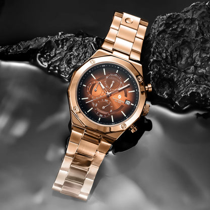 SAPPHERO Roségouden herenhorloge, modieus luxe horloge, roestvrijstalen horloge, waterdicht tot 50 m, herenhorloge, nieuwjaarscadeaus