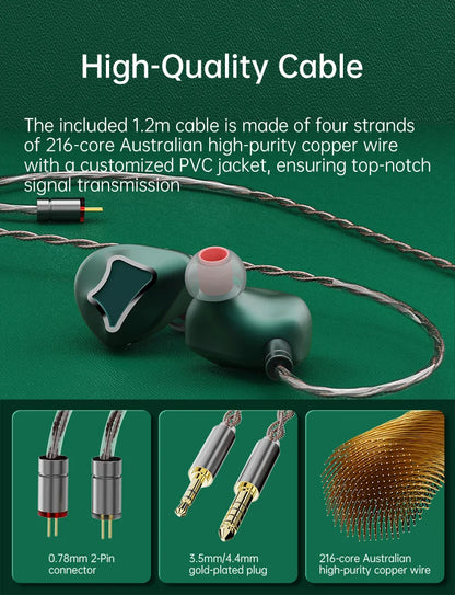 ARTTI T10 Planar Driver In-Ear HiFi Earphones, Wired IEM Monitors with 14.2mm Planar Driver, Detachable 0.78mm 2-Pin Cable, 3.5mm/4.4mm Audiophile Earbuds