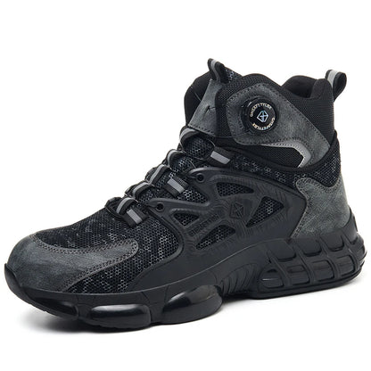 Bottes de sécurité de travail montantes pour hommes, chaussures de protection indestructibles à bout en acier, bouton rotatif, chaussures de travail de sécurité