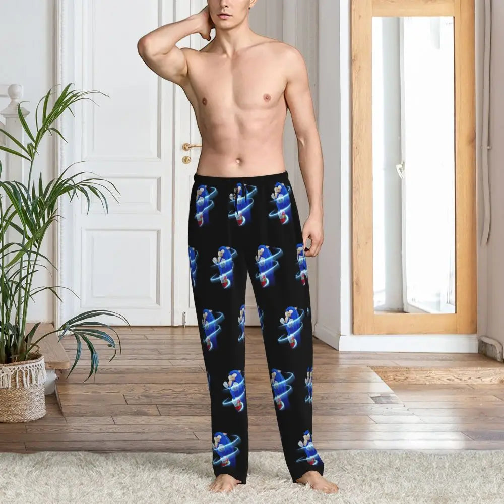 Pantalones de pijama personalizados para hombre con estampado «Soniced», con motivo de erizo, ropa de dormir, pantalones de estar por casa con bolsillos