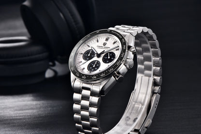 Relógio para homem PAGANI DESIGN «New Moon» – Relógio de quartzo de luxo, cronógrafo, vidro de safira com tratamento antirreflexo, luneta em cerâmica, ponteiros luminescentes