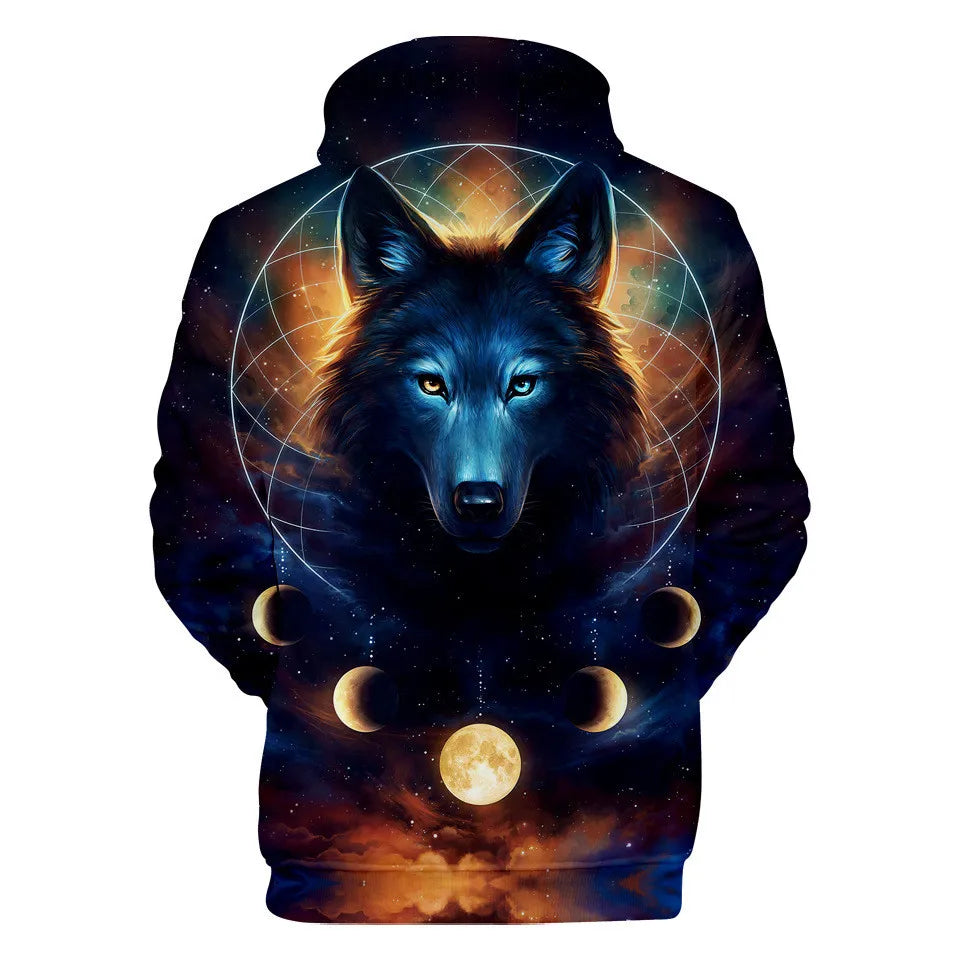 Hanorac cu glugă Cool Space Galaxy Wolf pentru bărbați, hanorace cu glugă, model „Bright Wolf”, hanorace la modă cu „Handsome Wolf”, hanorace de primăvară și toamnă, pulovere, hanorace