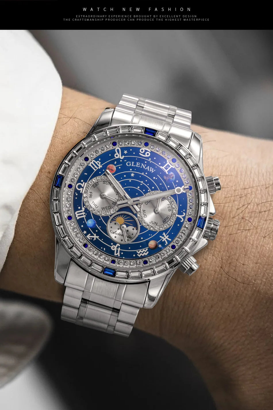 Glenaw high-end business fully automatic mechanical multifunctional men's watch fashionable waterproof luminous watch