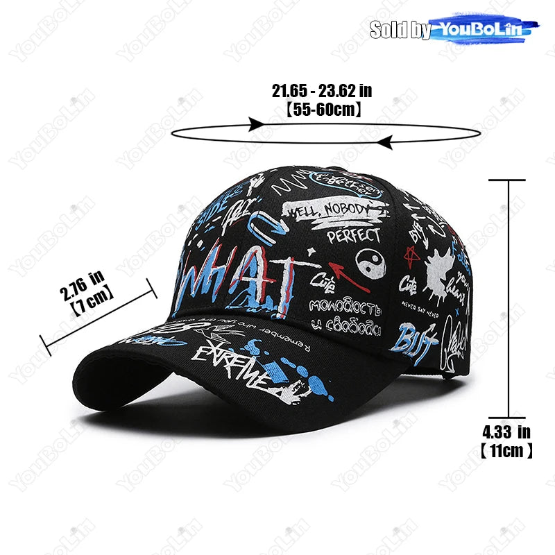 Graffiti-Baseballkappe für Damen und Herren – Verstellbare Kappe aus Baumwolle im Streetstyle mit Snapback
