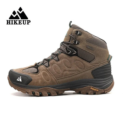 Botas de caminhada de cano alto para homem HIKEUP, calçado de inverno para exterior, com atacadores, antiderrapante, desportivo e casual, botas de trekking em camurça, quentes para homem
