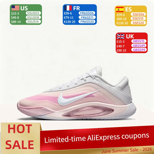 Nike AOne: Yksinkertaiset, mukavat, monipuoliset, hengittävät ja pitoa tarjoavat koripallokengät (unisex) vaaleanpunaisina ja valkoisina FZ8606-101
