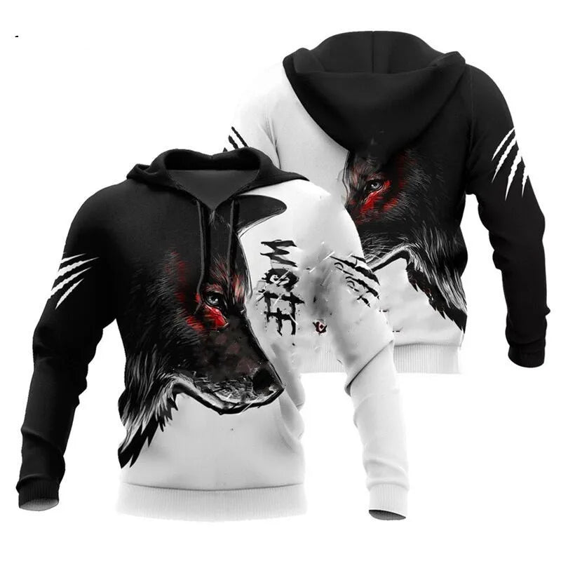 Moda Otoño: sudaderas con capucha con estampado de león y lobo, piel de tigre blanco en 3D por toda la prenda, sudadera de hombre, chaqueta unisex con cremallera, chaqueta informal