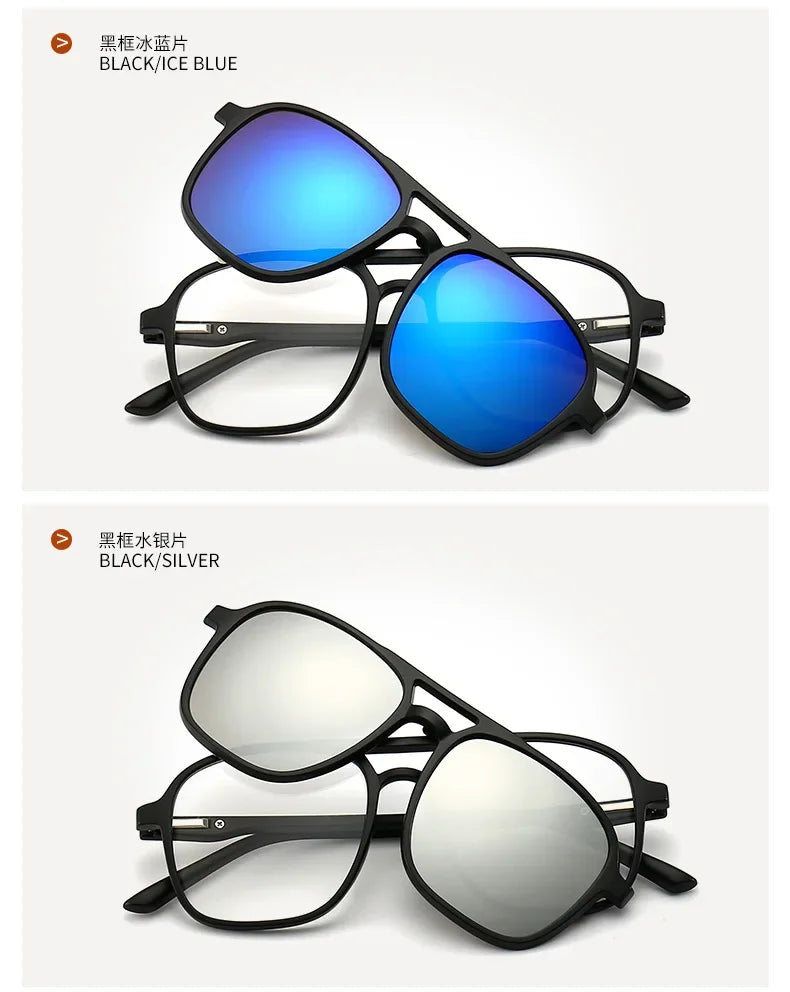 Ochelari de soare polarizați cu atracție magnetică oglindă, ochelari de ciclism 2 în 1 cu clemă, ochelari strălucitori pentru bărbați, ochelari cu ramă dublă pentru femei
