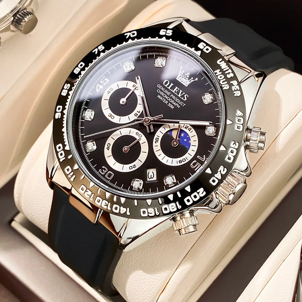 Montre pour homme OLEVS – Montre à quartz de luxe, étanche et luminescente, dotée d'un chronographe et d'un affichage de la date – Montre de sport pour homme d'une grande marque