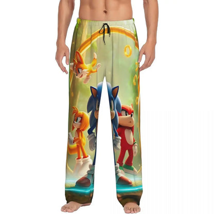 Pantalones de pijama personalizados para hombre con estampado «Soniced», con motivo de erizo, ropa de dormir, pantalones de estar por casa con bolsillos
