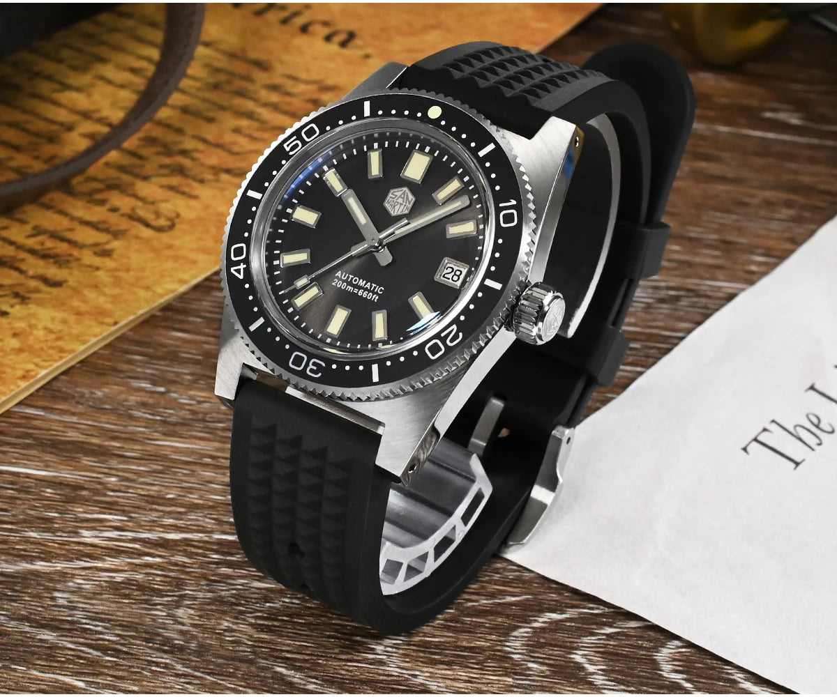 San Martin New 62mas 37mm Diver Men's Watch Classic Luxury Sapphire PT5000 SW200 Automatic Mechanical Watches Date 20Bar Luminous