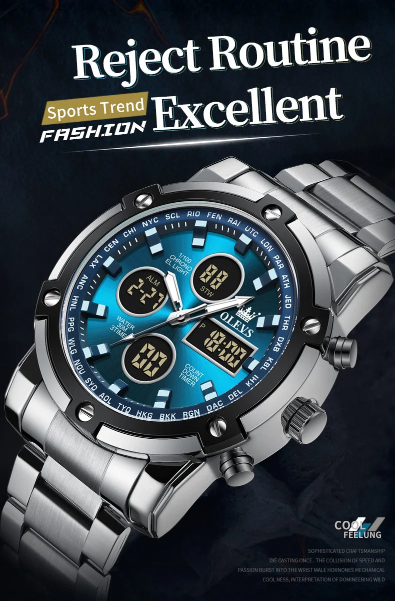 OLEVS Men's Watches Original Multifunctional Wlectronic Watch for Man Waterproof Luminous Alarm Clock Fashion Dress
