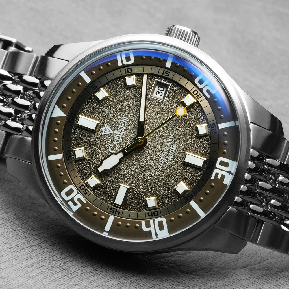CADISEN Automatic Mechanical Watch Men's Silver Business Casual Waterproof Watch Japan MIYOTA 8215 Movement Domed Glass Men's Watch