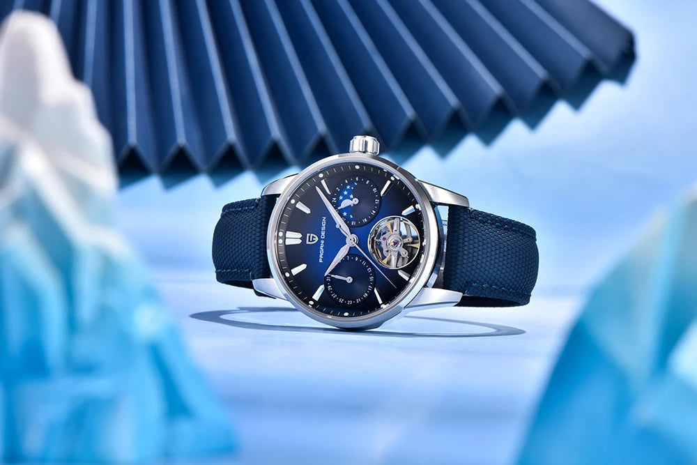 PAGANI DESIGN – Ceas mecanic de lux pentru bărbați, 41 mm, sticlă de safir, curea din piele, rezistent la apă, stil pilot, cu turbilion și fază lunară