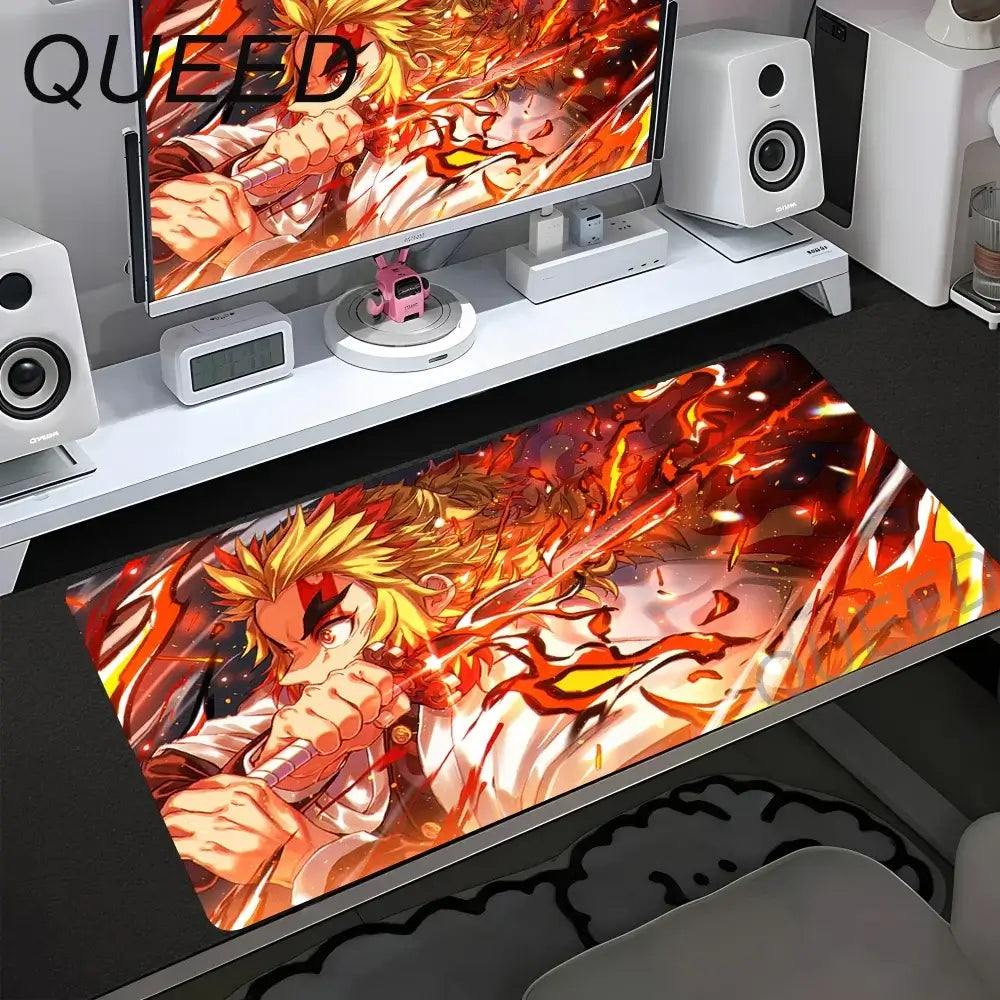 Tapete de Secretária para Computador e Teclado, Tapete de Rato Anime com Rapariga Kawaii, 900x400mm, Borracha Antiderrapante, Demon Slayers XL