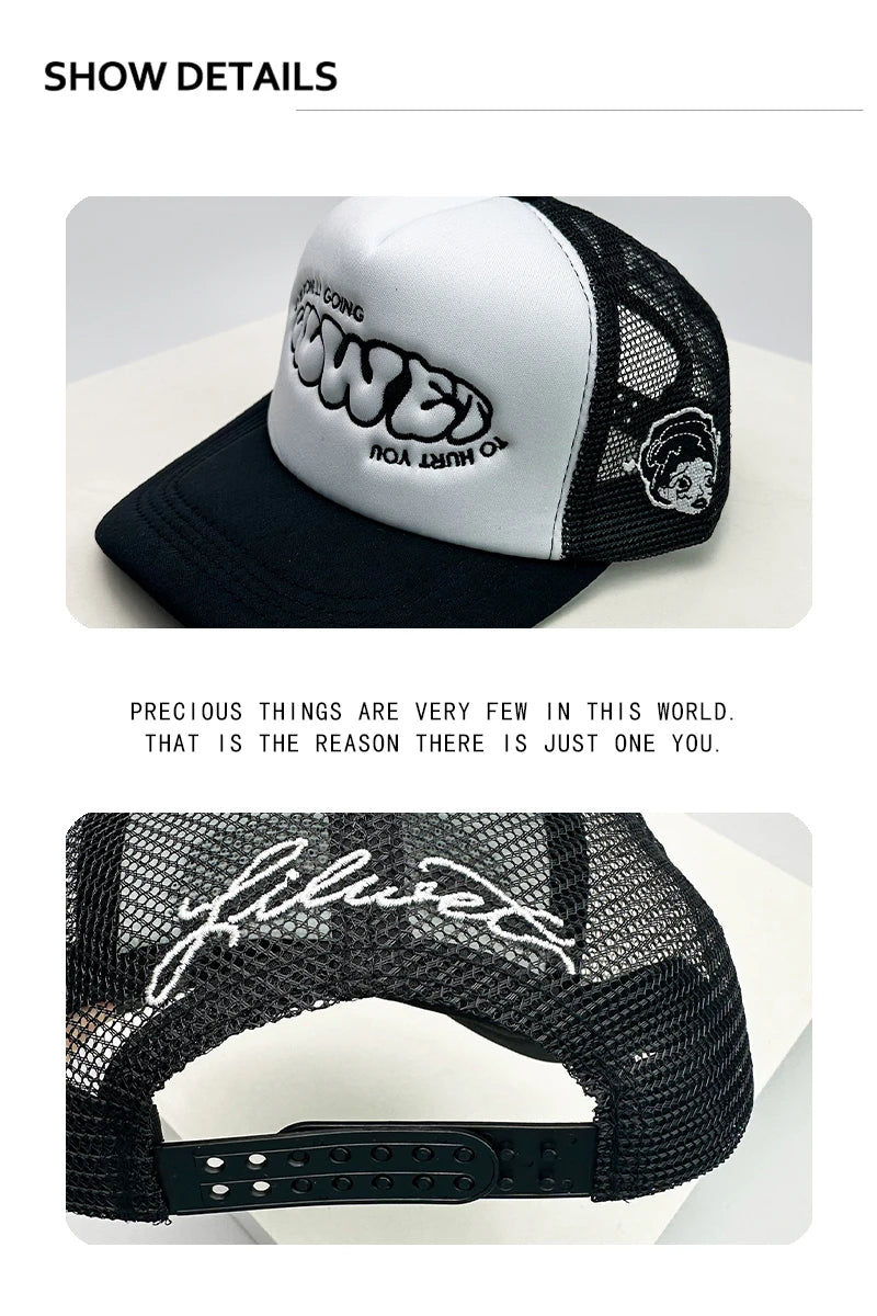 Gorras de béisbol unisex con bloques de color, letras estampadas y bordadas, estilo hip hop, de malla transpirable, con visera para el sol, gorras de camionero urbanas y versátiles