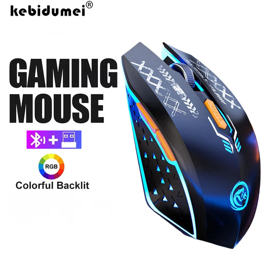 Bluetooth Mouse 2.4G Wireless Mouse RGB Backlit Dual-mode Rechargeable Silent Mice Gaming Mouse 1600 DPI Mouse for PC Laptop