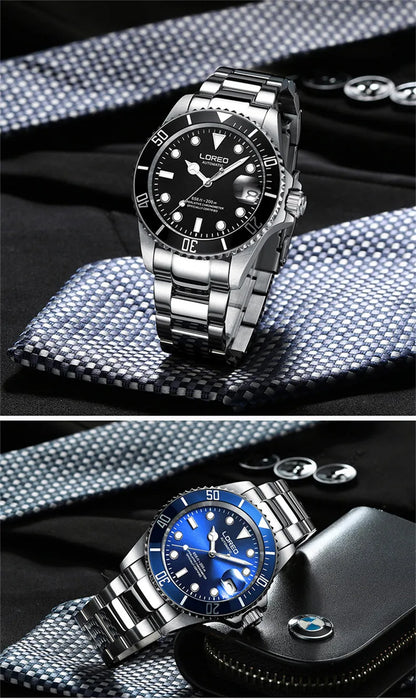 LOREO Original Men's Business Watch 20ATM Waterproof Wristwatch Top Brand Casual Sport Seagull Automatic Mechanical Watch Men