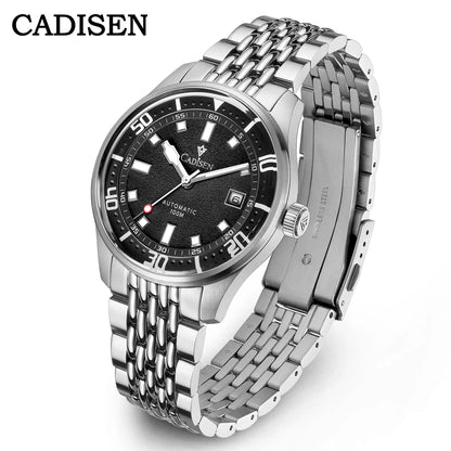 CADISEN Automatic Mechanical Watch Men's Silver Business Casual Waterproof Watch Japan MIYOTA 8215 Movement Domed Glass Men's Watch
