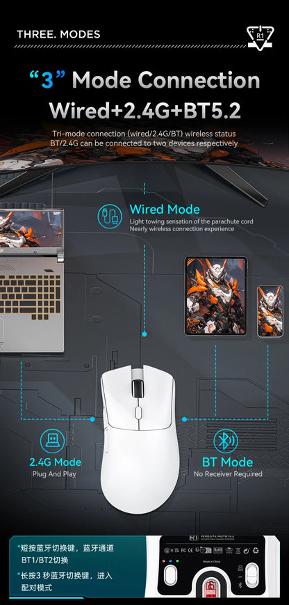 Ratón Bluetooth ATTACK SHARK R1 - Ratón viral reseñado por influencers, auténtico directo de la marca, sensor PAW3311 con 1K Hz para gaming