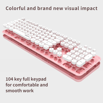 MOFii Black Retro Round Keycaps Wireless Keyboard & Mouse Combo, 2.4G Quiet Office Set, US QWERTY Layout