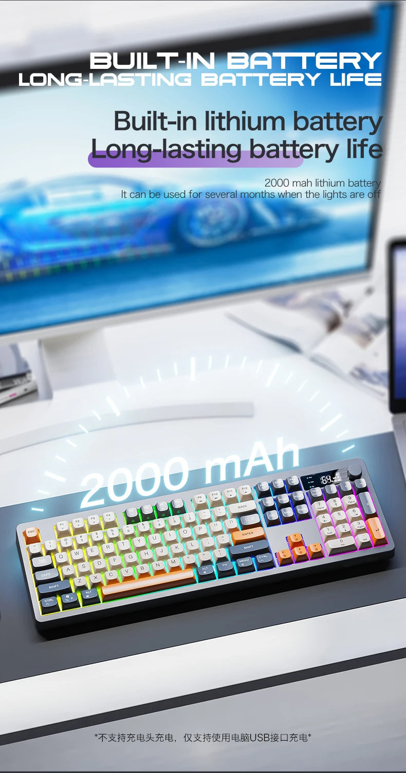 Xunfox TK100 Bluetooth Wireless Dual-Mode Keyboard Desktop Laptop Office E-Sports Gaming RGB Light Effect Charging Robot Feel