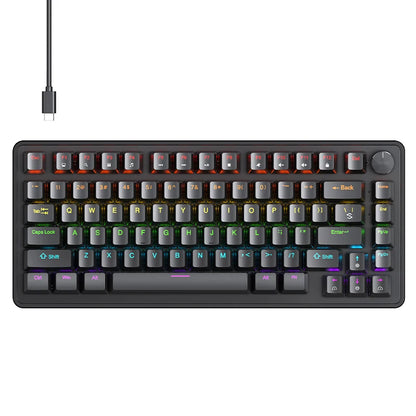 75% Mechanical Keyboard Wired with Media Knob APAYADO Black Gaming Keyboard Hot-Swap ABS Cap Transparent Character Backlighting